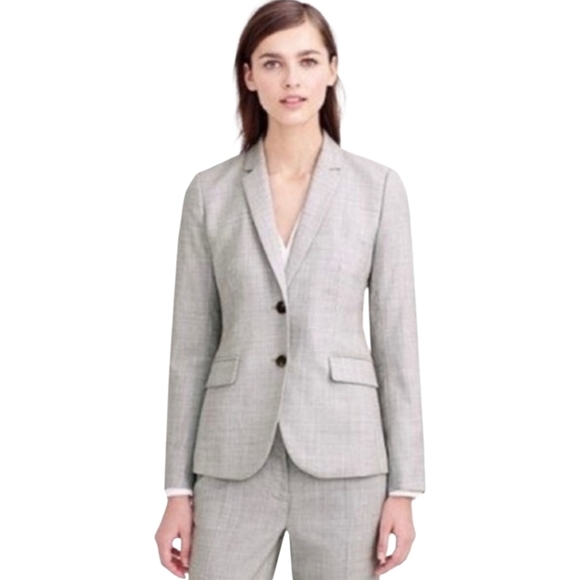 J. Crew 1035 Gray Wool Herringbone Tailored Blazer Jacket Size 00 - Picture 1 of 5